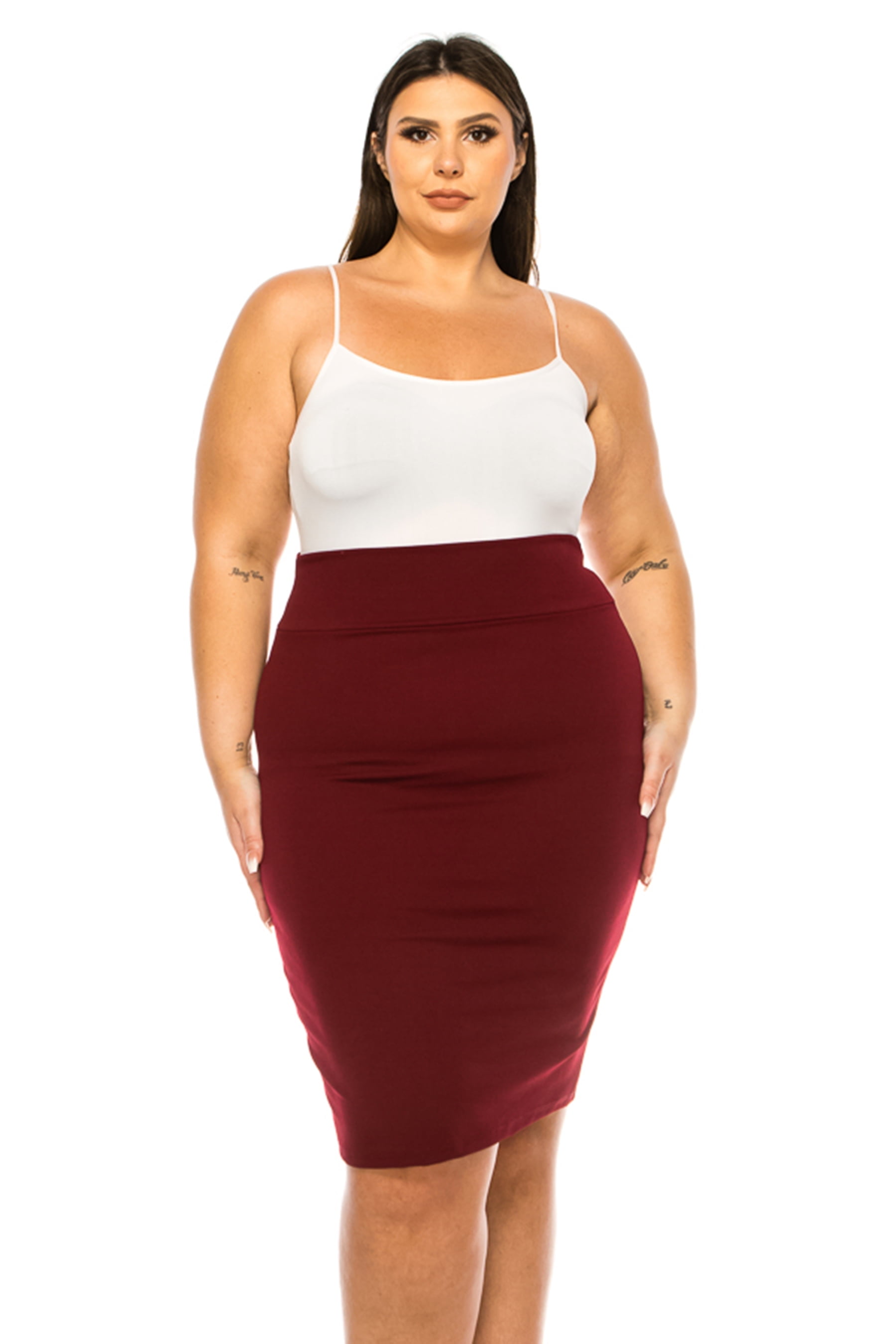 Solid Pencil Plus Size Red Skirt 4xl Women's Plus Size Solid