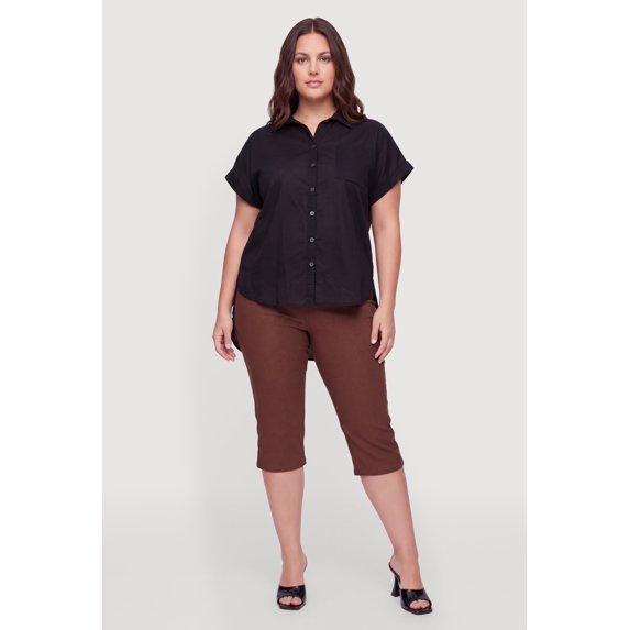 Women's Plus Size Solid Pocket Button Front Shirt