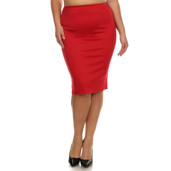Moa Collection Women's Plus Size Stretchy Pencil Midi Skirt – Casual & Office Style