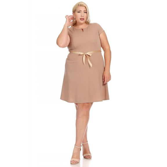 Women's Plus Size Solid Round Neck Front Cutout Short Sleeve Flared A Line Dresses