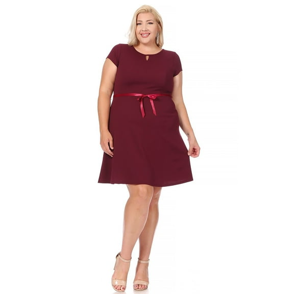 Women's Plus Size Solid Round Neck Front Cutout Short Sleeve Flared A Line Dresses
