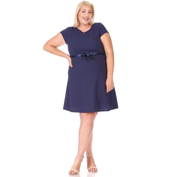 Women's Plus Size Solid Round Neck Front Cutout Short Sleeve Flared A Line Dresses