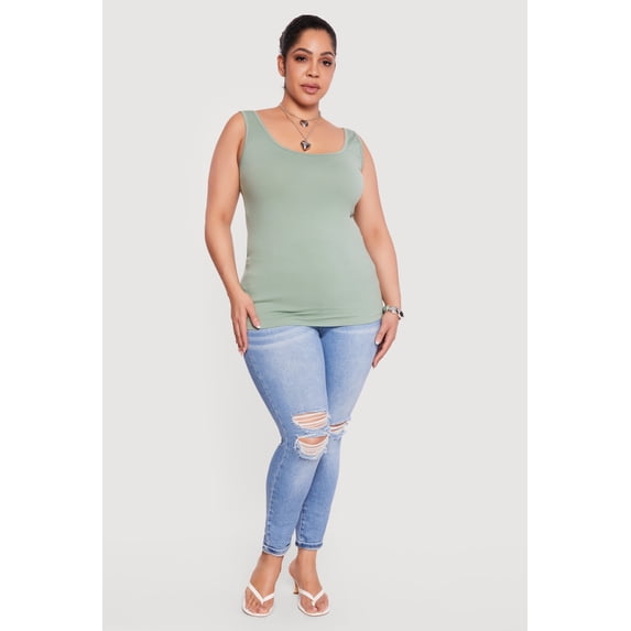 Women's Plus Size Solid Seamless Scoop Neck Tank Top