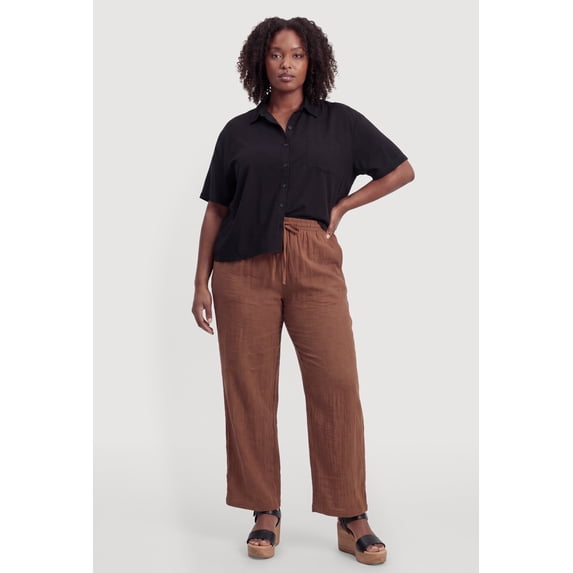 Women's Plus Size Solid Short Sleeve Button Front Shirt