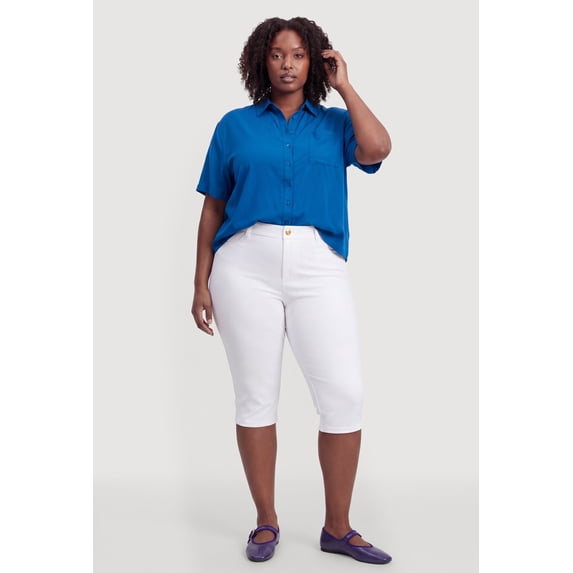 Women's Plus Size Solid Short Sleeve Button Front Shirt