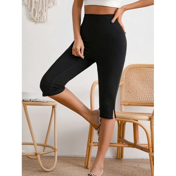 Women's Plus Size Solid Split Hem Capri Leggings