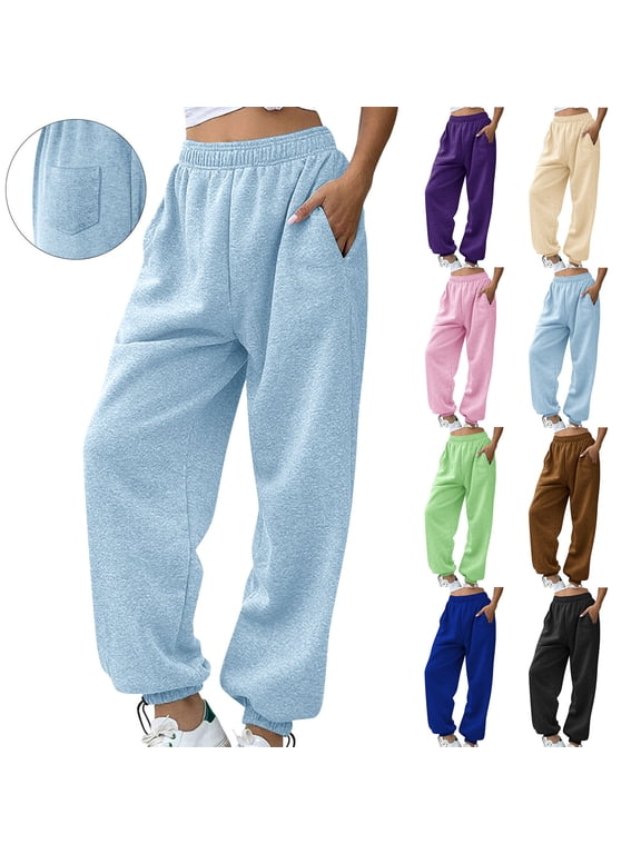 Women's Plus Size Solid Sports Sweatpants with Three Storage Pockets, Elastic Drawstring Adjustable Ankle Cuff Jogger Pants for Running Fitness | TruHer,Pink 3XL