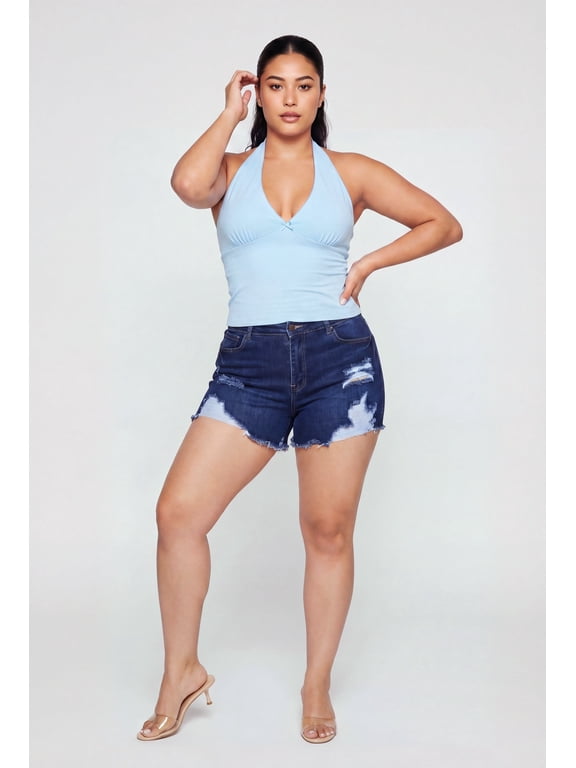 Women's Plus Size Solid Tie Neck Halter Top