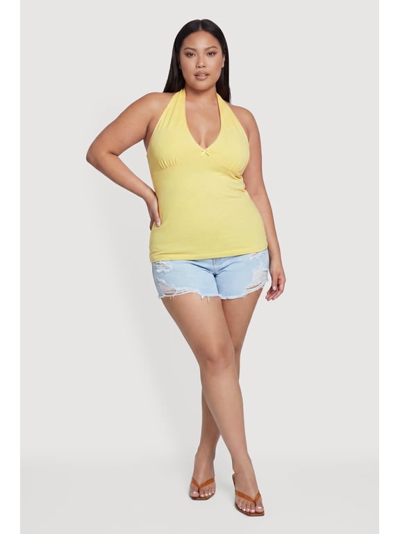 Women's Plus Size Solid Tie Neck Halter Top