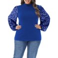 thumbnail image 1 of Women's Plus Size Sparkle Sequin Sweatshirt Mock Neck Pullover Long Sleeve Glitter Party Tops- 2X,Navy Blue, 1 of 5