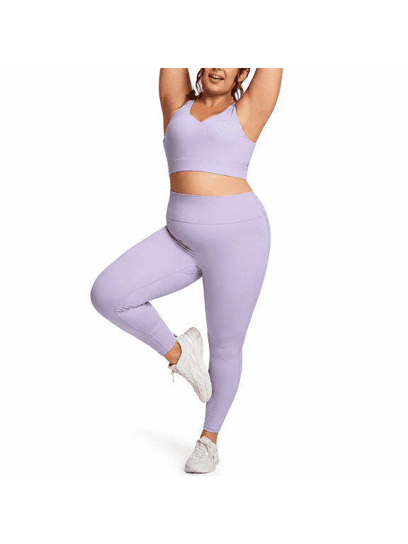 Women's Plus Size Sports Bra and Leggings Set, 2 Piece Workout Outfit, Criss Cross Back, High Waisted Yoga Activewear