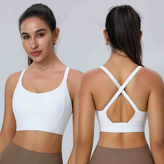 Women's Plus Size Sports Bras Solid Color Criss Cross Back Quick Dry Crop Tops Wirefree Yoga Workout Daily Wear Sports Bras