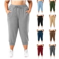 thumbnail image 1 of Women's Plus Size Sports Cropped Pants, Elastic Waist Side Pockets Solid Tone, Plus Size Capris with Pockets for Gym Sports Summer Daily | TruHer,Army Green L, 1 of 8