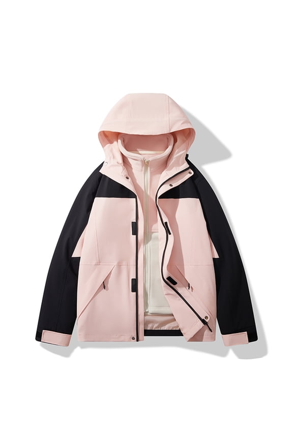 Women's Plus Size Sports Jacket Patchwork Design Stand Collar Zipper Hooded