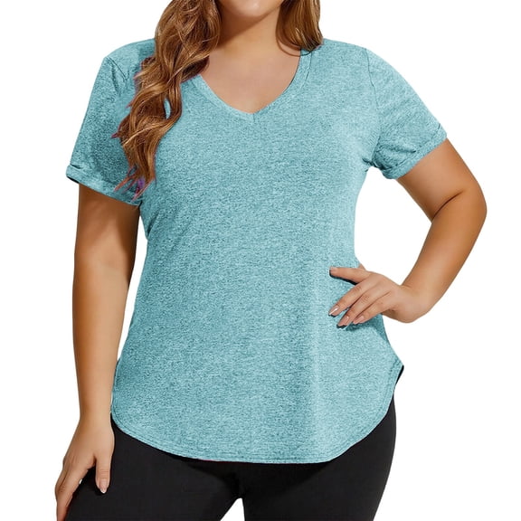 Women's Plus Size Sports Top Loose Fit V Neck T Shirt Women Summer Tops Woman Shirts 3x plus Size Cropped Tops Womens Tops Woman Graphic Tees plus Size Baggy Shirt plus Size Business Casual