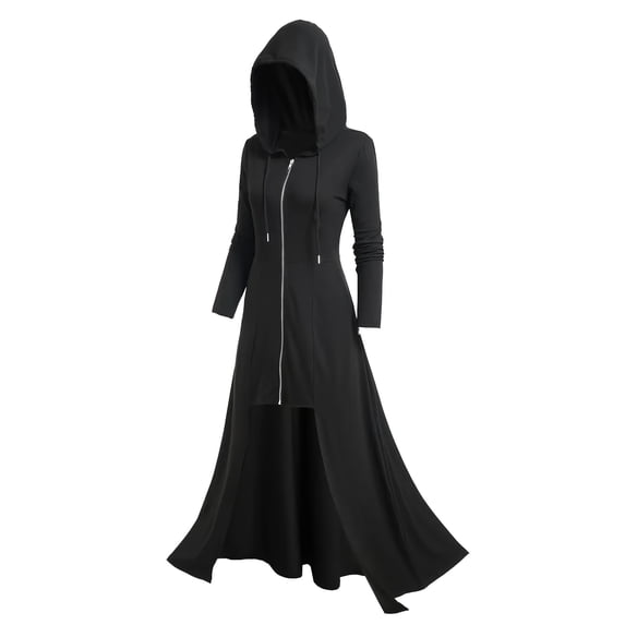 Women's Plus Size Spring Autumn Zipper Fur Trim Hooded Long Sleeves Casual Coat Black XL