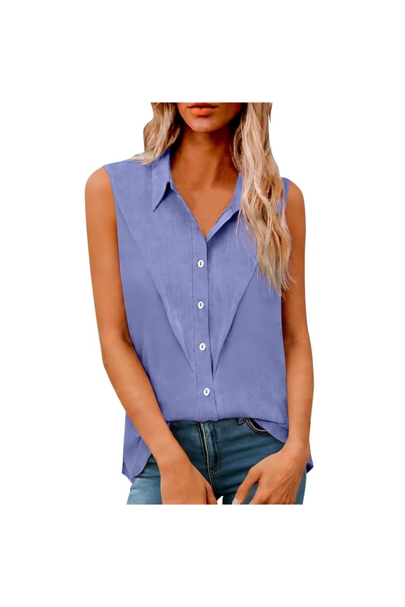 Women's Plus Size Spring Summer Shirt Sleeveless Top V-Neck Button Down Blouses Casual Office Work Tunic S-5XL