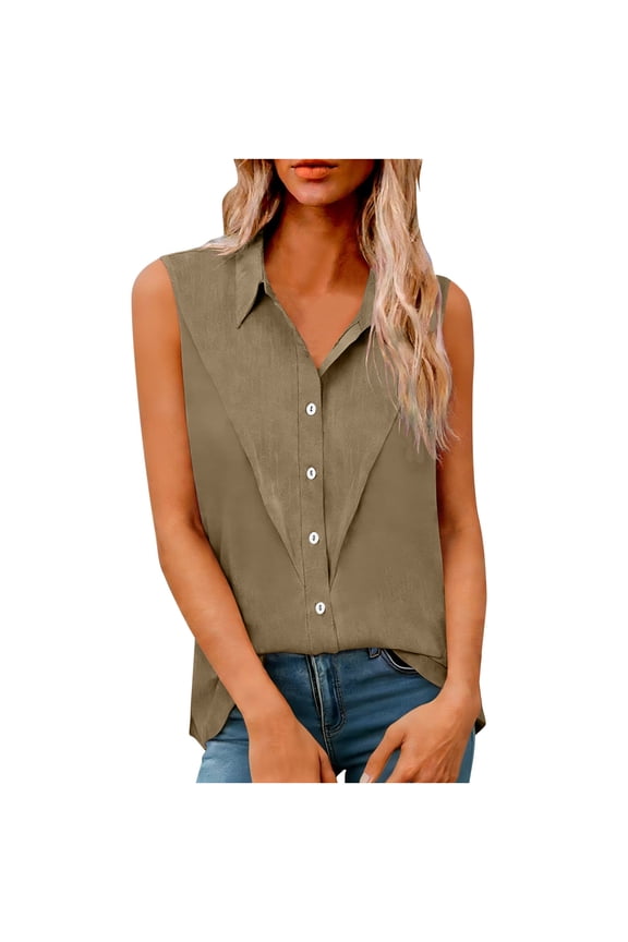 Women's Plus Size Spring Summer Shirt Sleeveless Top V-Neck Button Down Blouses Casual Office Work Tunic S-5XL