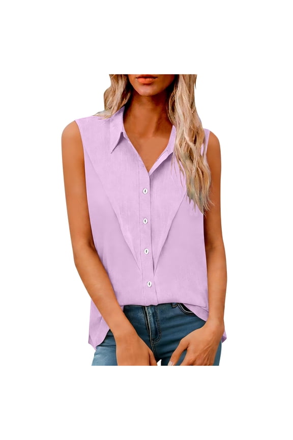 Women's Plus Size Spring Summer Shirt Sleeveless Top V-Neck Button Down Blouses Casual Office Work Tunic S-5XL