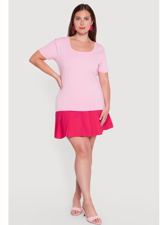 Women's Plus Size Square Neck Short Sleeve Tee
