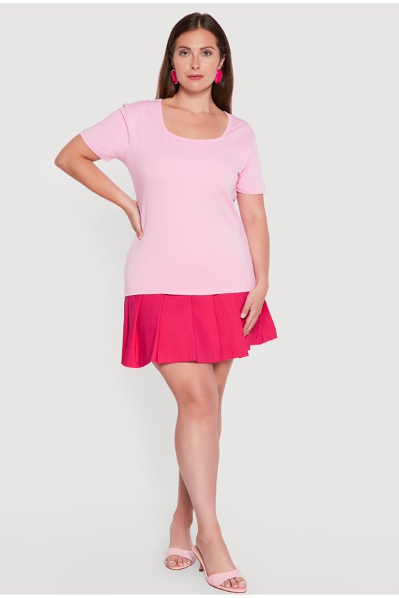 Women's Plus Size Square Neck Short Sleeve Tee
