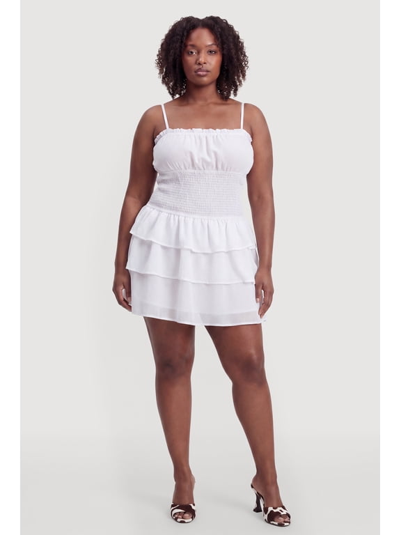 Women's Plus Size Square Neck Tiered Ruffle Mini Dress