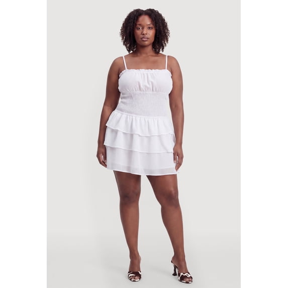 Women's Plus Size Square Neck Tiered Ruffle Mini Dress