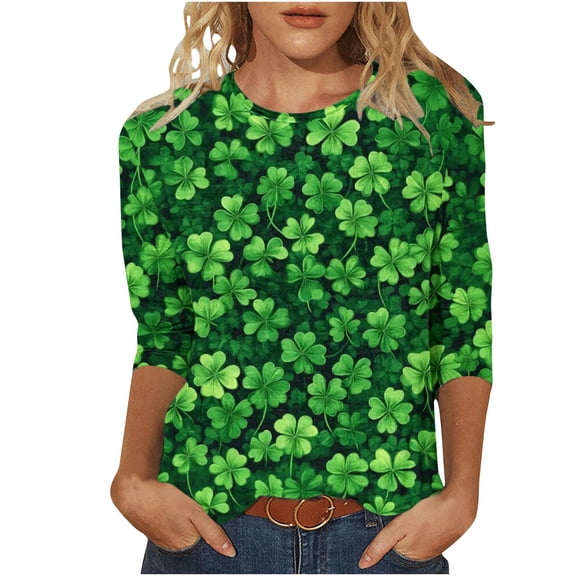 Women's Plus Size St. Patrick's Day T-Shirt Printed 3/4 Sleeve Crew Neck Graphic Tee Casual Holiday Shirt,XXXL,C