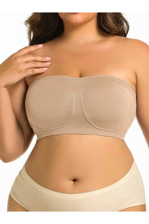 Women's Plus Size Strapless Bandeau Bra Anti-Slip, Wire-Free Support for Larger Busts, Breathable & Comfortable One-Strap Design