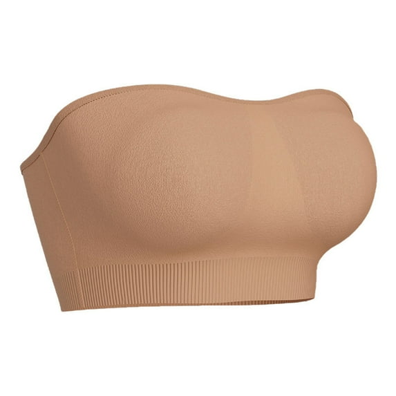 Women's Plus Size Strapless Bandeau Bra: Double Layer Tube Top with Removable Padded Inserts, Secure Stretch Fit for Bust Support Under Dresses and Tops,Complexion Medium