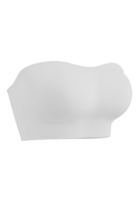Women's Plus Size Strapless Bandeau Bra: Double Layer Tube Top with Removable Padded Inserts, Secure Stretch Fit for Bust Support Under Dresses and Tops,White 2XL