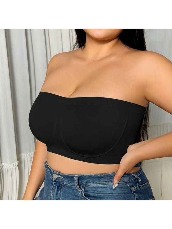 Women's Plus Size Strapless Bandeau Bra, Seamless Push-Up Tube Top with Anti- Silicone Grip, Comfort Wire-Free Full Bust Support for Daily Wear