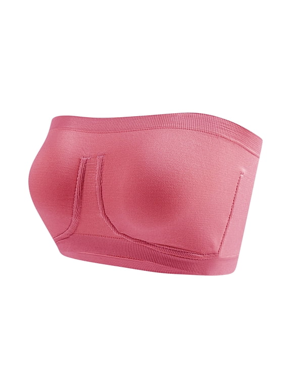 Women's Plus Size Strapless Bandeau Bra Wirefree Anti-Sag Tube Top Racerback Padded Sports Support Pink