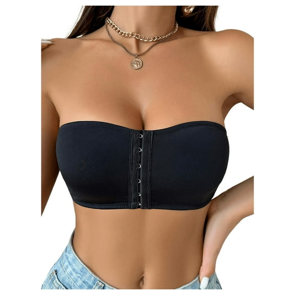 Women's Plus Size Strapless Front Closure Bandeau Bra Seamless Wireless Bralette Tube Top