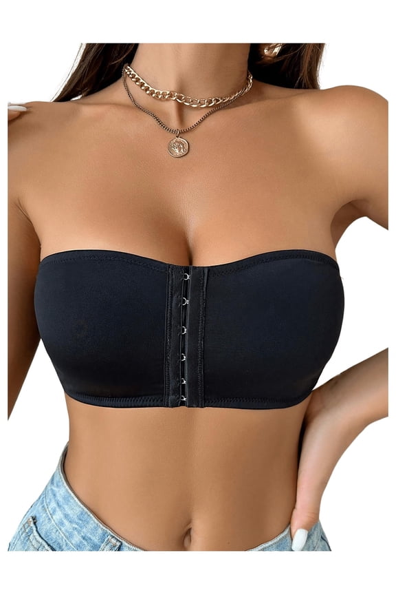 Women's Plus Size Strapless Front Closure Bandeau Bra Seamless Wireless Bralette Tube Top