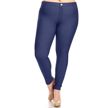 Women's Plus Size Stretch Casual Basic Pockets Button Solid Leggings Denim Jeans Pants