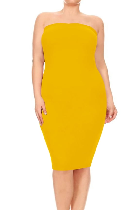 Women's Plus Size Stretch Strapless Basic Elastic Tube Top Slim Bodycon Solid Midi Dress