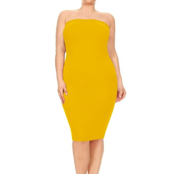 Women's Plus Size Stretch Strapless Basic Elastic Tube Top Slim Bodycon Solid Midi Dress