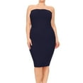 thumbnail image 1 of Women's Plus Size Stretch Strapless Basic Elastic Tube Top Slim Bodycon Solid Midi Dress, 1 of 3