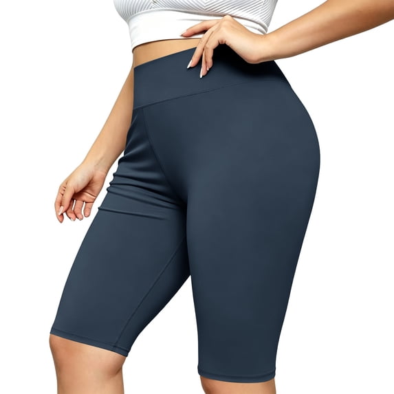 Women's Plus Size Stretchy Knee Length Biker Shorts Soft Tummy Control Yoga Workout Shorts Gym Running Travel Casual Active Shorts Dark Gray