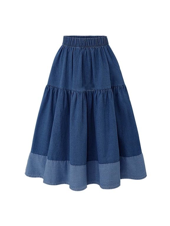 Women's Plus Size Stretchy Waist Denim Skirt with Tassel Hem - High Low Design, Casual Versatile Style, Durable Fabric, Elastic Waistband - S-L Sizes
