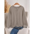 thumbnail image 1 of Women's Plus Size Striped Button Front Cardigan, Round Neck Long Sleeve Loose Fit Top for Work, Office, Everyday & Casual Wear, 1 of 8