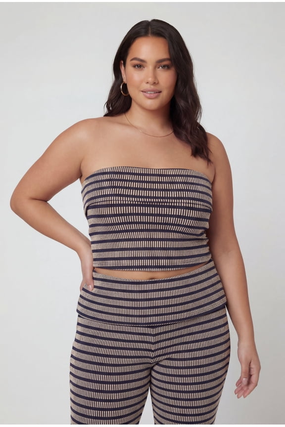 Women's Plus Size Striped Fold Over Detail Tube Top