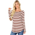 thumbnail image 1 of Women's Plus Size Striped Long Sleeve Boat Neck Top Elbow Patch, 1 of 1