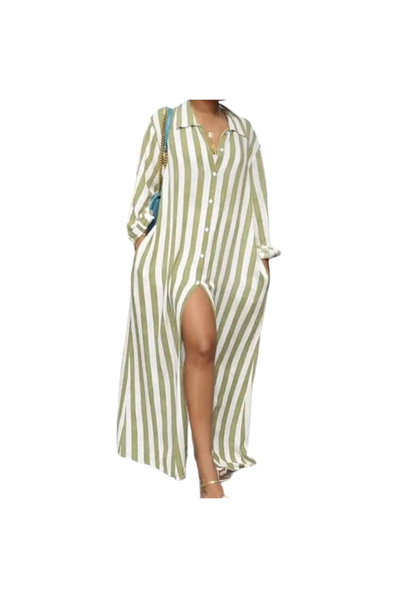 Women's Plus Size Striped Maxi Dress/Duster
