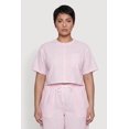 thumbnail image 1 of Women's Plus Size Striped Poplin Button Front Short Sleeve Shirt, 1 of 4