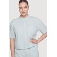 thumbnail image 1 of Women's Plus Size Striped Poplin Button Front Short Sleeve Shirt, 1 of 3