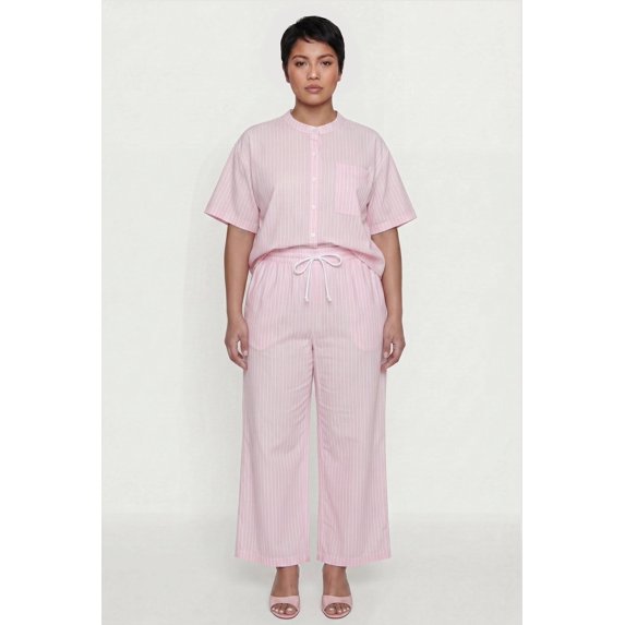 Women's Plus Size Striped Poplin Drawstring Waist Pants