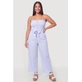 thumbnail image 1 of Women's Plus Size Striped Strapless Jumpsuit with Tie Waist Belt, 1 of 3