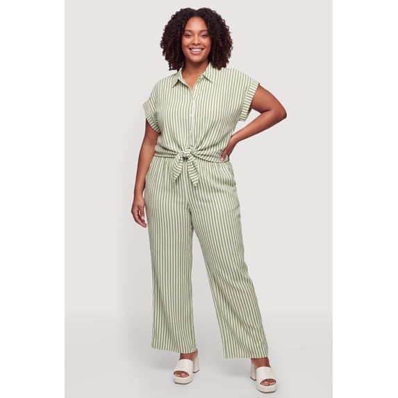 Women's Plus Size Striped Wide Leg Casual Pants